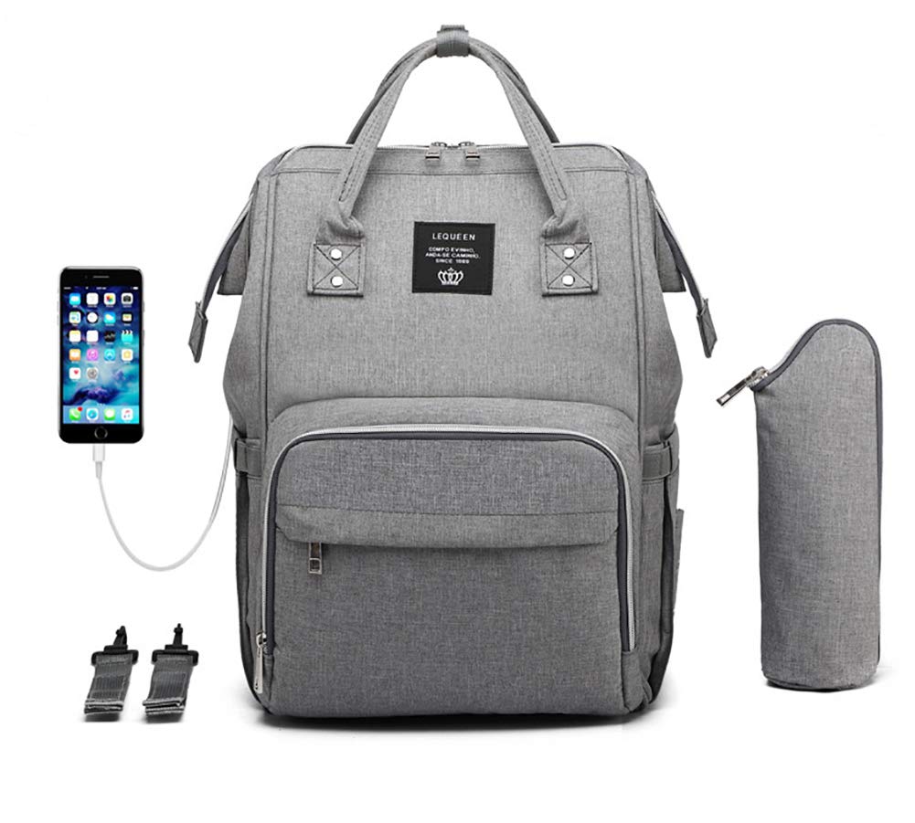 Atsabdas Diaper Bag Backpack for Mom Dad Maternity Changing Bag Diaper Backpack with Stroller Straps(USB-grey)