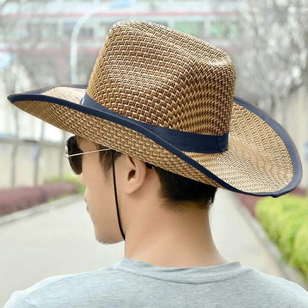Men's Straw Hat Fishing Cowboy Sun Hats Outdoor UV Protection Sun Cap Western Summer Cowboy Hat For Gardening Travel Hiking