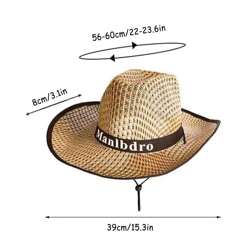 Men's Straw Hat Fishing Cowboy Sun Hats Outdoor UV Protection Sun Cap Western Summer Cowboy Hat For Gardening Travel Hiking