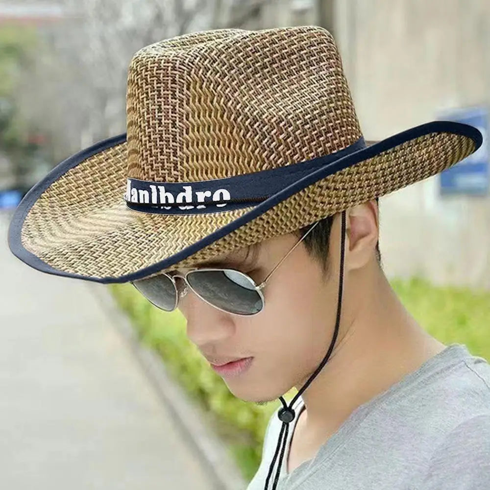 Men's Straw Hat Fishing Cowboy Sun Hats Outdoor UV Protection Sun Cap Western Summer Cowboy Hat For Gardening Travel Hiking