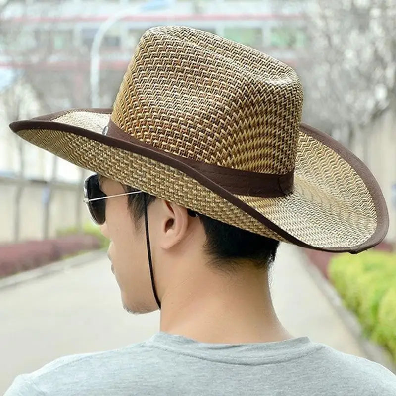 Men's Straw Hat Fishing Cowboy Sun Hats Outdoor UV Protection Sun Cap Western Summer Cowboy Hat For Gardening Travel Hiking