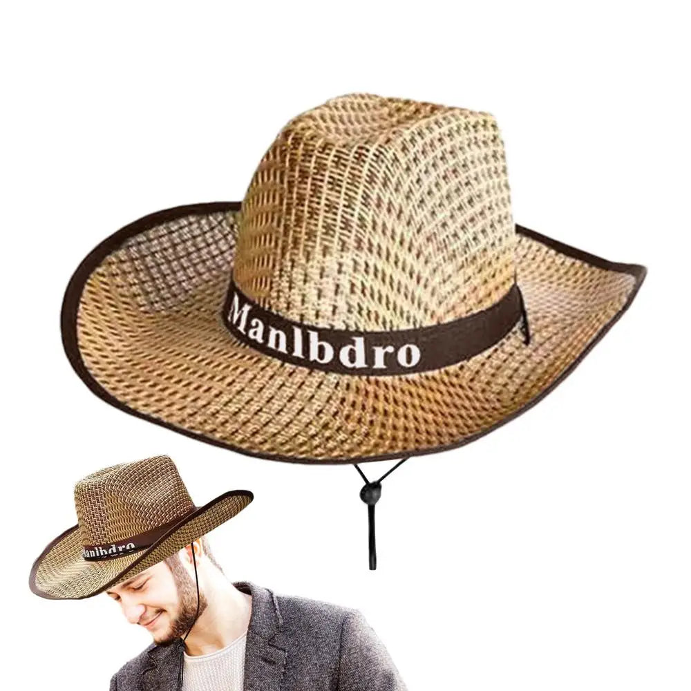 Men's Straw Hat Fishing Cowboy Sun Hats Outdoor UV Protection Sun Cap Western Summer Cowboy Hat For Gardening Travel Hiking