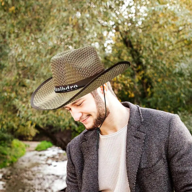 Men's Straw Hat Fishing Cowboy Sun Hats Outdoor UV Protection Sun Cap Western Summer Cowboy Hat For Gardening Travel Hiking