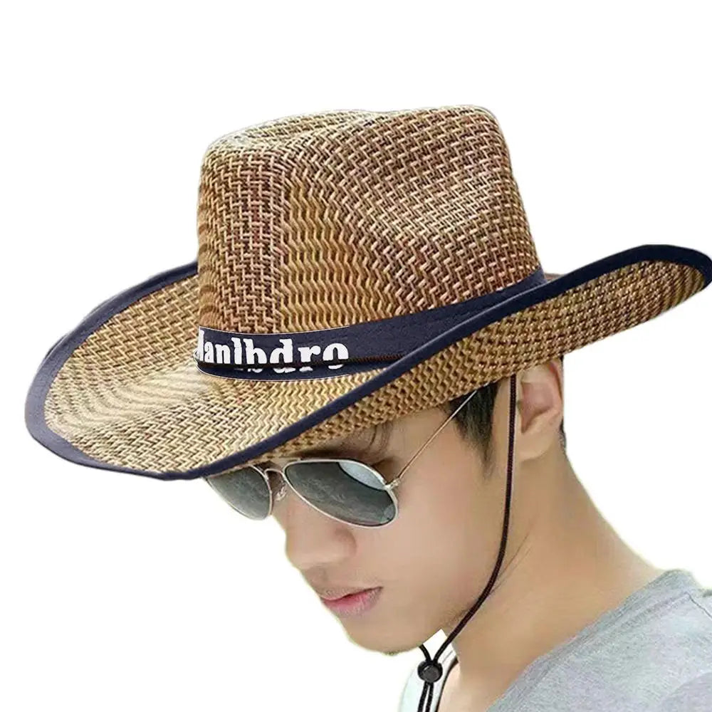 Men's Straw Hat Fishing Cowboy Sun Hats Outdoor UV Protection Sun Cap Western Summer Cowboy Hat For Gardening Travel Hiking