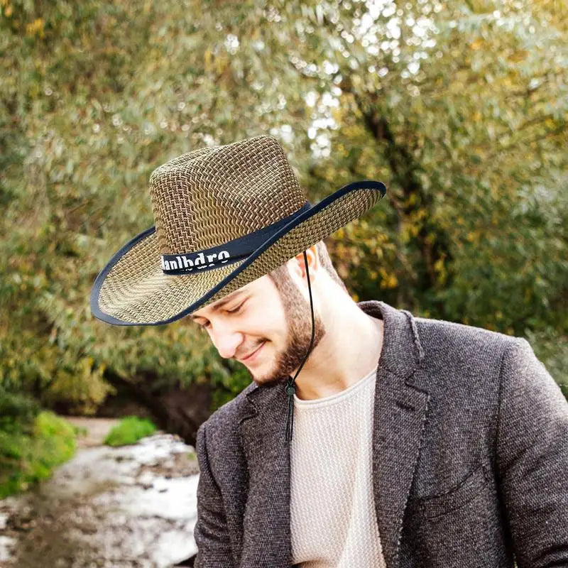 Men's Straw Hat Fishing Cowboy Sun Hats Outdoor UV Protection Sun Cap Western Summer Cowboy Hat For Gardening Travel Hiking