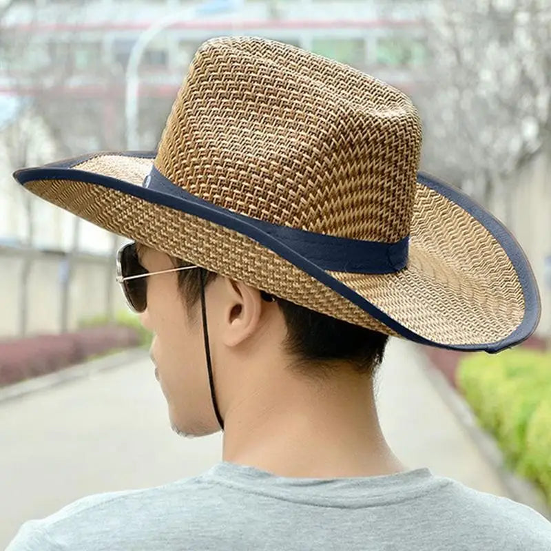 Men's Straw Hat Fishing Cowboy Sun Hats Outdoor UV Protection Sun Cap Western Summer Cowboy Hat For Gardening Travel Hiking