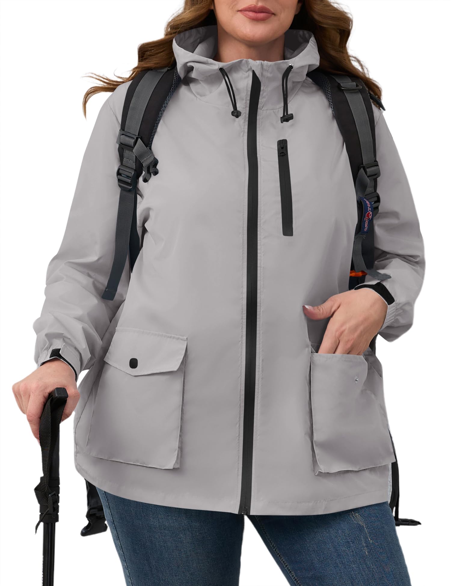 Avoogue Plus Size Rain Jackets For Women Packable Lightweight Waterproof Jacket Women Travel Raincoat Packable