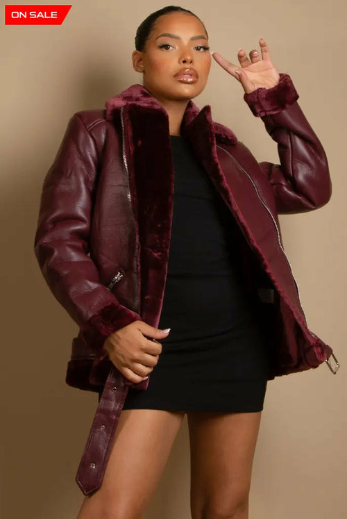 Faux Fur Collar Aviator Jacket (11729)